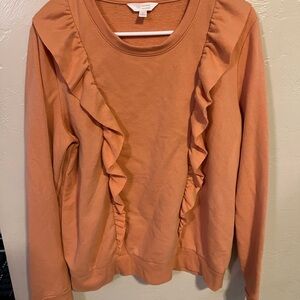 LC Lauren Conrad Orange Ruffled Long Sleeve Blouse